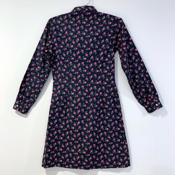 Floral Print Vintage 60s Blue Long Sleeve Shirt Dress - S - Picture 5 of 5